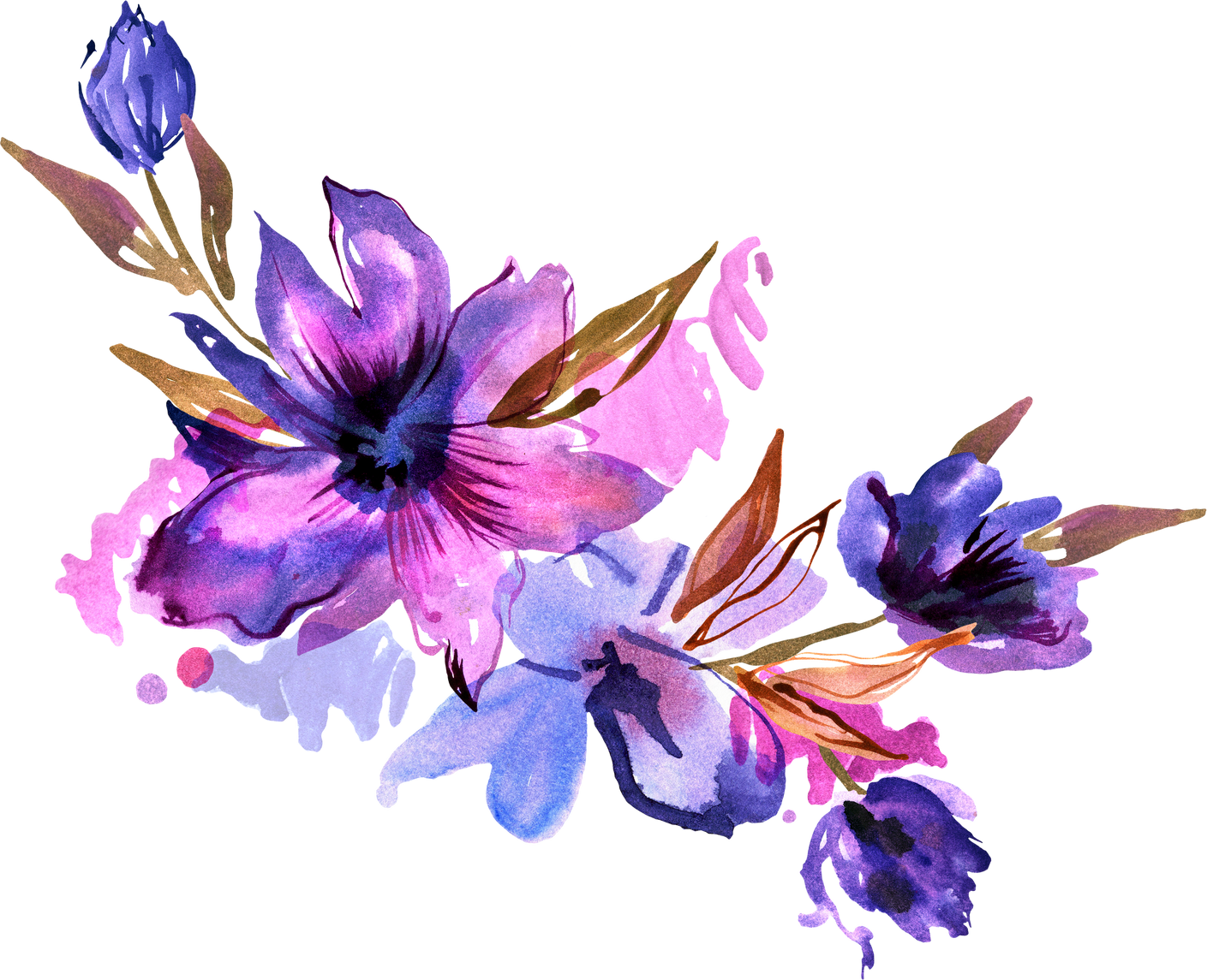 Watercolor Cutout Purple Flowers